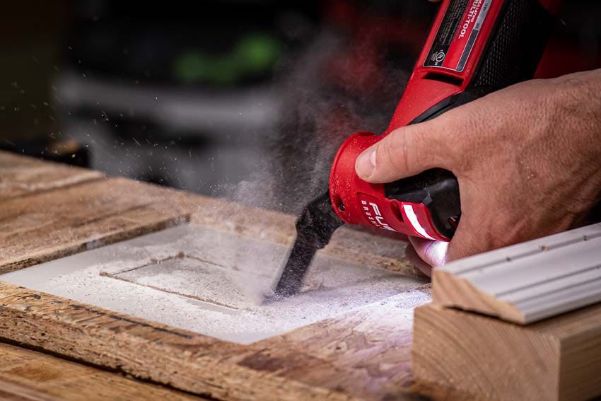 Milwaukee M18 Fuel Oscillating Multi-Tool Cutting Drywall