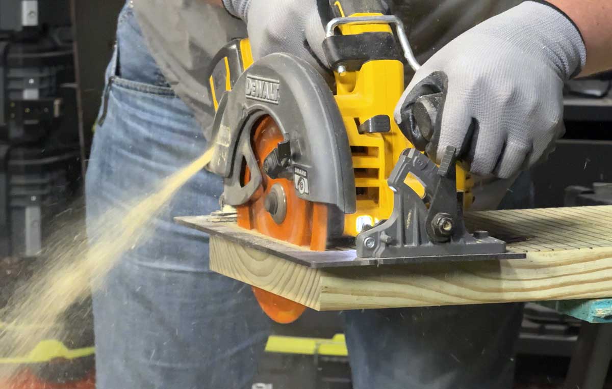 cross-cutting 2x10 DeWalt circular saw