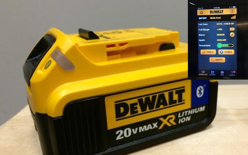 DeWalt Bluetooth battery and toolconnect app