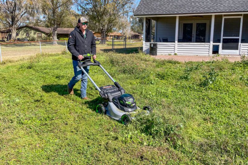 EGO 22-Inch Select Cut Self-Propelled Lawn Mower Cutting Overgrowth